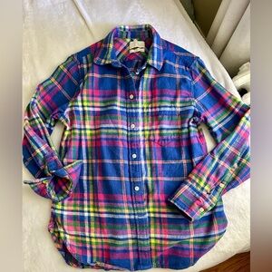 J. Crew Plaid Button Down | Flannel | size 4 |  - Blue, Pink, Yellow
